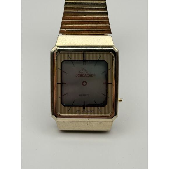VINTAGE Jordache LCD Analog Watch Gold Tone Digital Quartz - Picture 6 of 10
